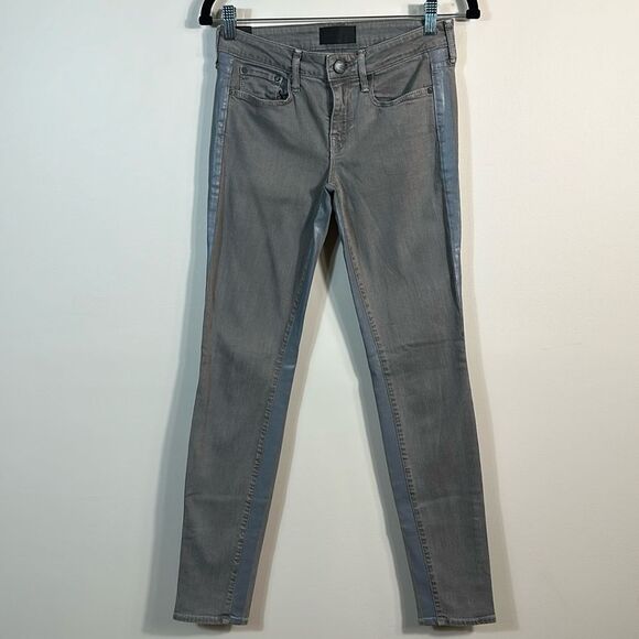 Vince Dylan Skinny Silverfin Grey Side Tuxedo Stripe Jeans Denim Women Size 24 - Picture 1 of 9